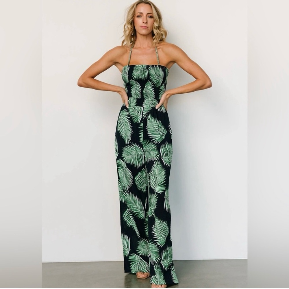 Darlene Jumpsuit Navy Palm Print